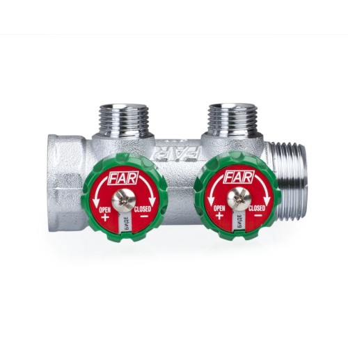Коллектор FAR регулирующий проходной MULTIFAR с трубной резьбой 1x3/4EK с 2 контурами