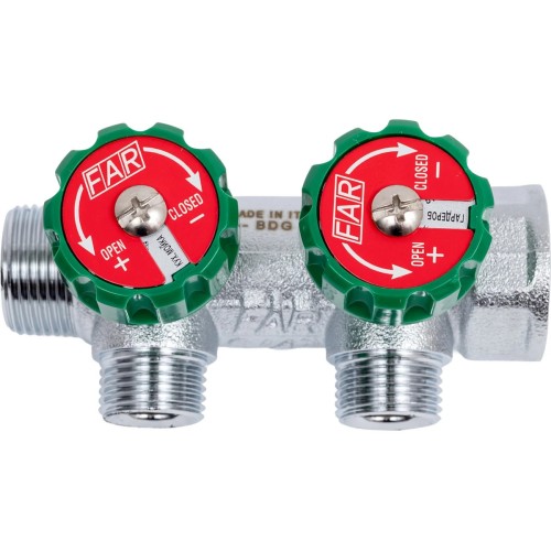 Коллектор FAR FK 3821 3412 регулирующий проходной ВР-НР 3/4"х1/2" с 2 отводами
