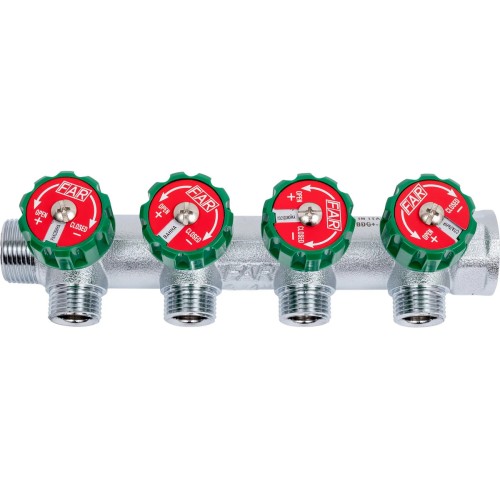 Коллектор FAR FK 3824 3412 регулирующий проходной ВР-НР 3/4"х1/2" с 4 отводами