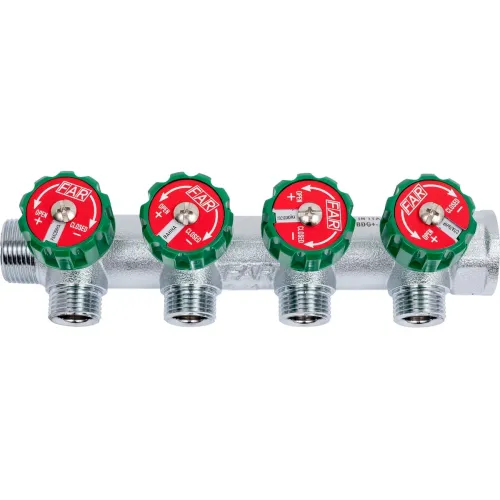 Коллектор FAR FK 3824 3412 регулирующий проходной ВР-НР 3/4"х1/2" с 4 отводами