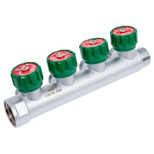 Коллектор FAR FK 3824 3412 регулирующий проходной ВР-НР 3/4"х1/2" с 4 отводами