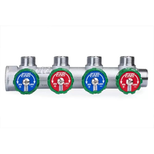 Коллектор FAR FK 3824 3412 регулирующий проходной ВР-НР 3/4"х1/2" с 4 отводами