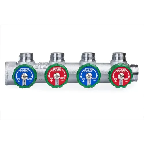 Коллектор FAR FK 3824 3412 регулирующий проходной ВР-НР 3/4"х1/2" с 4 отводами