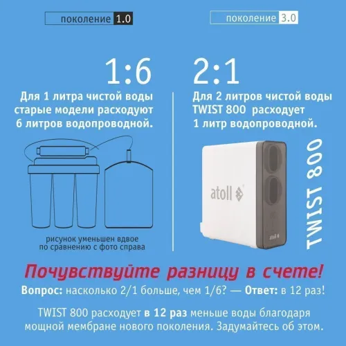 Прямоточная система обратного осмоса atoll TWIST 800 (без крана)