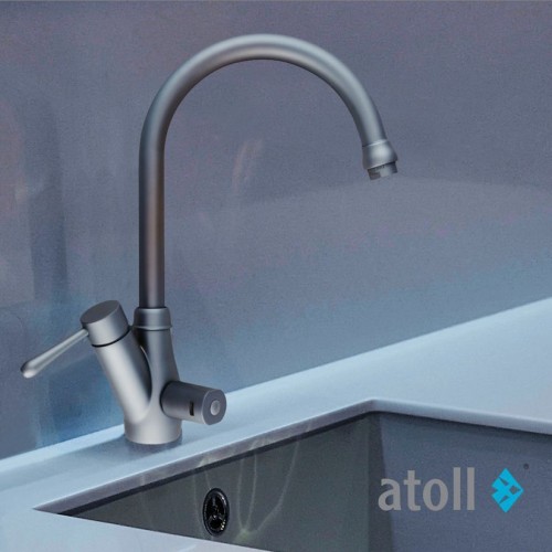 Кран комбинированный (хол/гор + питьевая) atoll NKD0412ST-L (мат.никель)