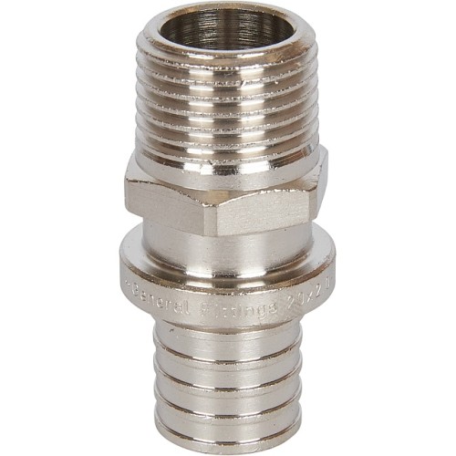 Переходник с наружной резьбой STOUT SFA-0001-200212 20х2.0x1/2 никелированный для труб из сшитого полиэтилена аксиальный