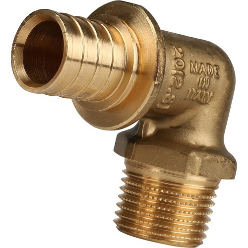 Угольник-переходник с наружной резьбой STOUT 20xR 1/2 для труб из сшитого полиэтилена аксиальный