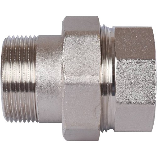 Разъемное соединение STOUT американка ВН 1 1/2 никелированное, уплотнение под гайкой по плоскости