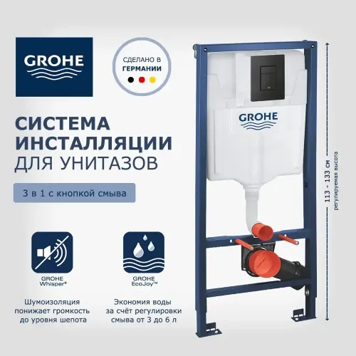 Инсталляция для унитаза GROHE с кнопкой. черная матовая