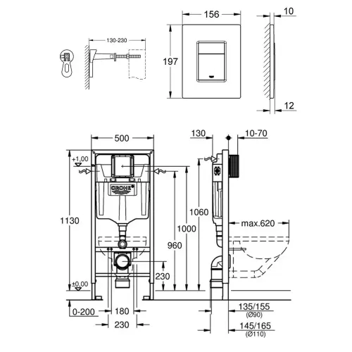 Инсталляции для унитаза Grohe Rapid SL 38732GNO с прямоугольной кнопкой матовое золото Инсталляции для унитаза Grohe Rapid SL 38732GNO с прямоугольной кнопкой матовое золото