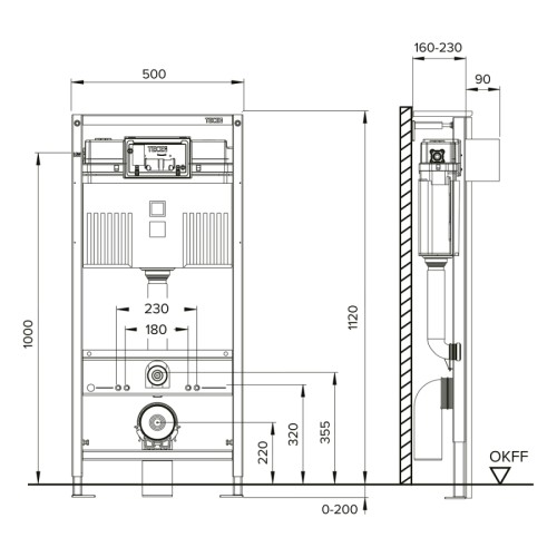 TECE Комплект TECEbase 3.0 с латунным вентилем для установки подвесного унитаза с панелью смыва TECEloop хром глянцевая N500921