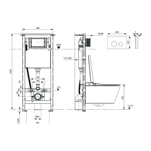 TECEspring Комплект для установки подвесного унитазом-биде TECEspring Smart L с панелью смыва белый S955797