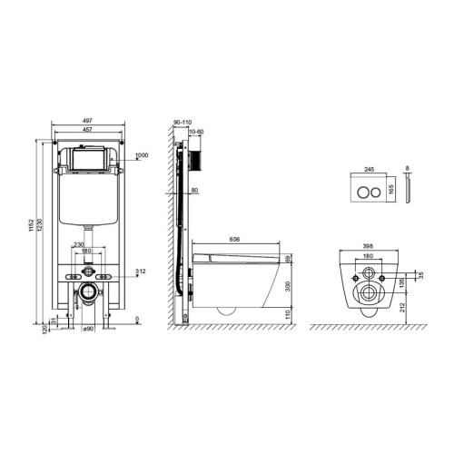TECE TECEspring R Комплект для установки подвесного унитаза-биде с панелью смыва TECEspring R S955799