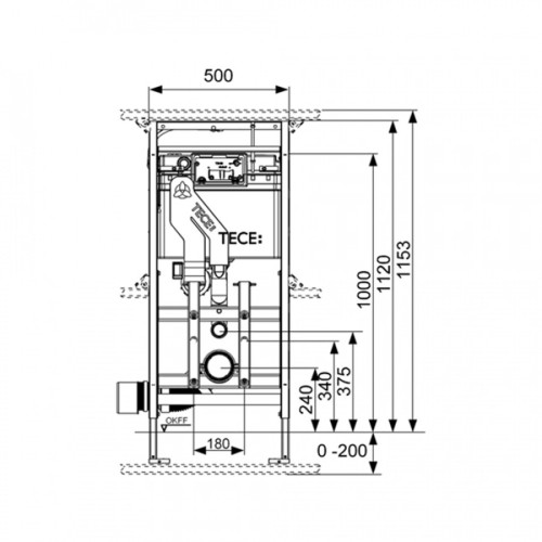 TECE Застенный модуль TECElux 400 для установки подвесного унитаза h=1120 мм регулируемый по высоте с системой очистки воздуха 9600400