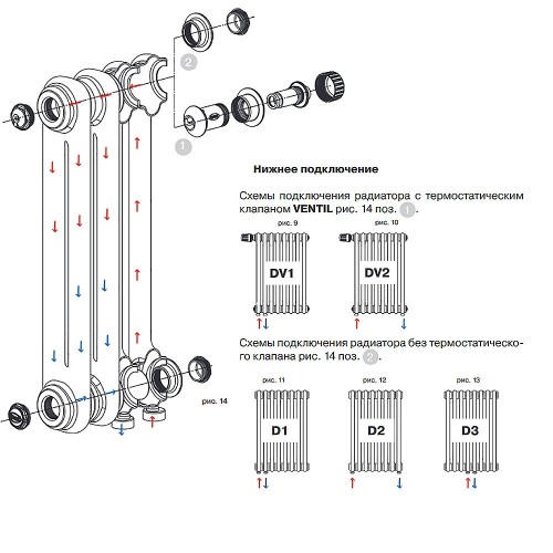 Стальной трубчатый радиатор отопления RIFAR TUBOG VENTIL 2180 10 секций АНТРАЦИТ нижнее одностороннее подключение, TUB 2180-10-DV1-AN
