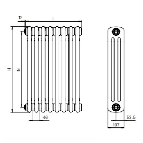Стальной трубчатый радиатор отопления RIFAR TUBOG 3057 20 секций ТИТАН боковое подключение, TUB 3057-20-TI