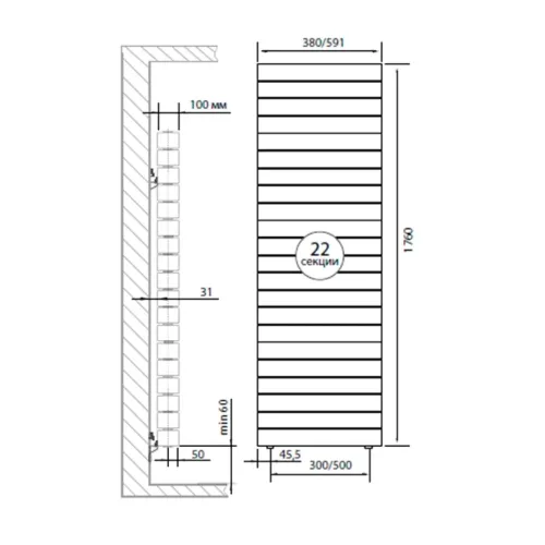 Радиатор отопления Royal Thermo PianoForte Tower Noir Sable - 22 секц., RTPFTNNS50022