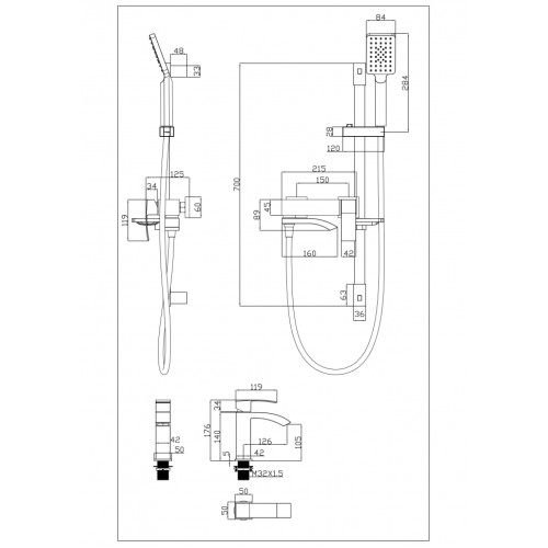 Набор для ванны 3 в 1 Grocenberg GB1007 Белый хром
