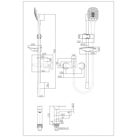 Набор для ванны 3 в 1 Grocenberg GB1009 Хром