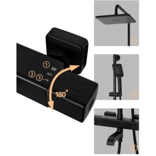 Душевая система с термостатом Grocenberg GB7005 Черный матовый