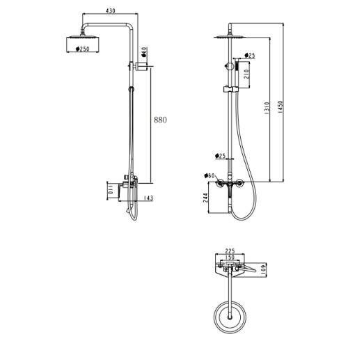 Душевая система Grocenberg GB7025BL Чёрный матовый