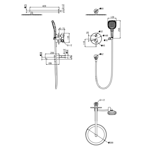Душевая система Grocenberg GB5001 Золото