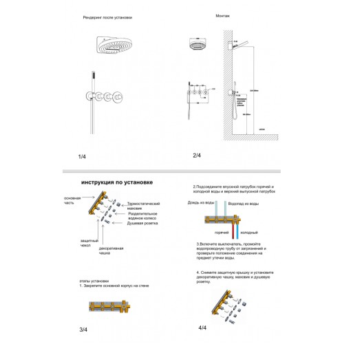 Душевая система скрытого монтажа Grocenberg GB5020BG  с Термостатом Vernet (Франция)