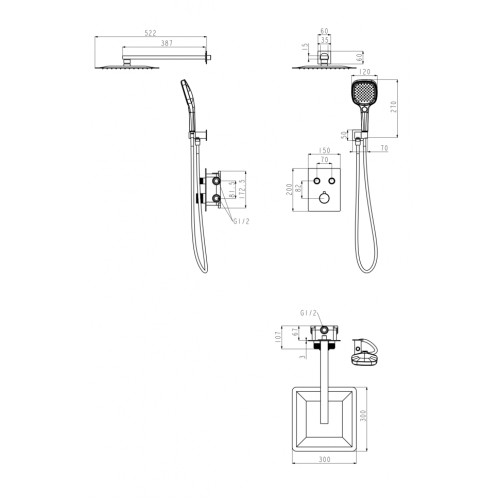 Душевая система скрытого монтажа Grocenberg GB5040MG с Термостатом Vernet (Франция)