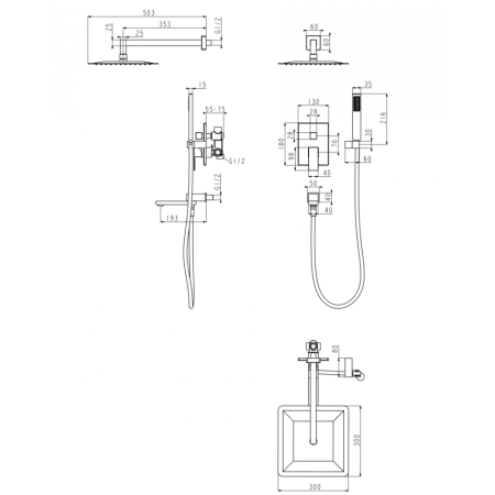 Душевая система скрытого монтажа Grocenberg GB5089BL-1 Чёрный матовый Душевая система скрытого монтажа Grocenberg GB5089BL-1 Чёрный матовый