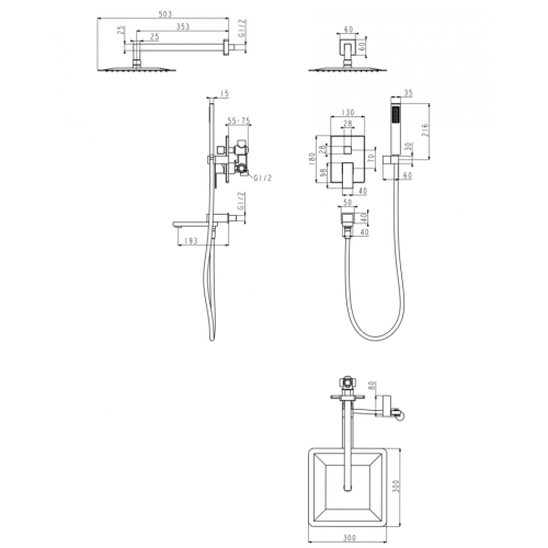 Душевая система скрытого монтажа Grocenberg GB5089BL-1 Чёрный матовый