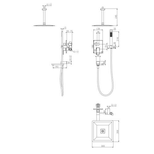 Душевая система скрытого монтажа Grocenberg GB5089BL-2 Чёрный матовый