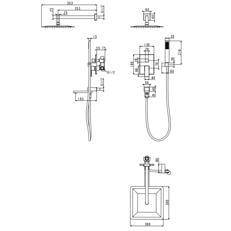 Душевая система скрытого монтажа Grocenberg GB5089CR-1 Хром