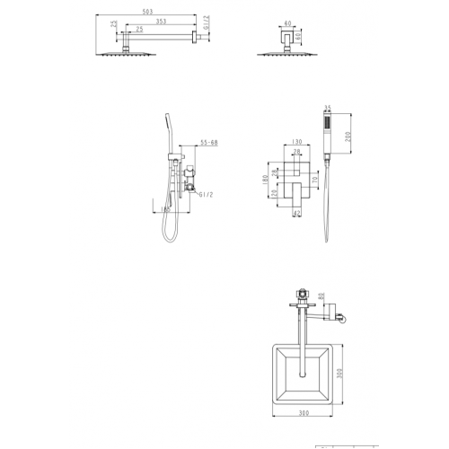 Душевая система скрытого монтажа Grocenberg GB5089GO-3 Золото