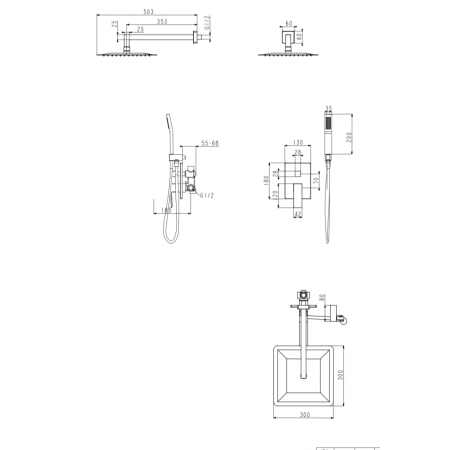 Душевая система скрытого монтажа Grocenberg GB5089MG-3 Матовое золото Душевая система скрытого монтажа Grocenberg GB5089MG-3 Матовое золото