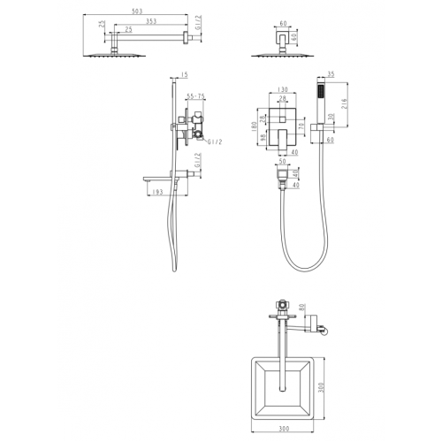 Душевая система скрытого монтажа Grocenberg GB5089NK-1 Никель