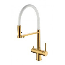 Смеситель для кухни Grocenberg GB4095 с гибким изливом золотой брашированный