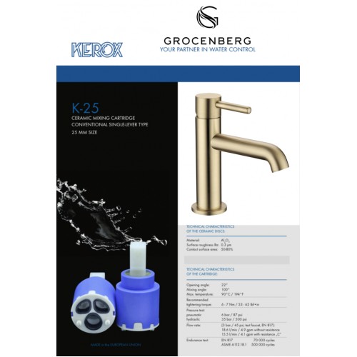 Смеситель для раковины стандартный Grocenberg GB2099GL золотой брашированный