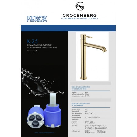 Смеситель для раковины Высокий Grocenberg GB3029MG Матовое золото Смеситель для раковины Высокий Grocenberg GB3029MG Матовое золото