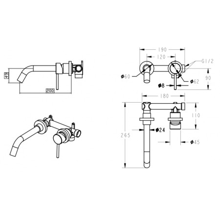 Смеситель встраиваемый для раковины Grocenberg GB511GL золотой брашированный Смеситель встраиваемый для раковины Grocenberg GB511GL золотой брашированный