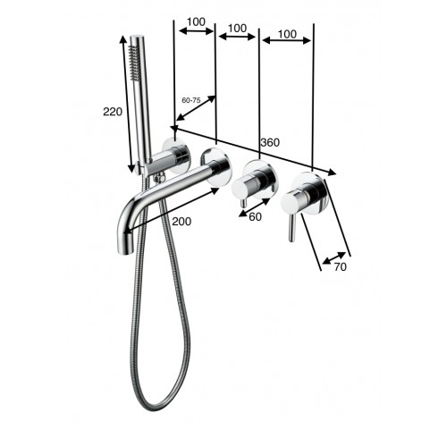 Смеситель для ванны с ручным душем Grocenberg GB5070BL Чёрный матовый