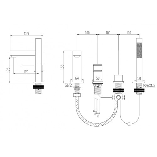 Смеситель на борт ванны Groсenberg GB6008-1 Никель