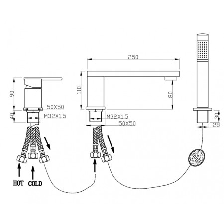 Смеситель на борт ванны Groсenberg GB6008 Хром