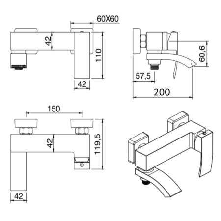 Смеситель для ванны с ручным душем Grocenberg GB8007 Бронза
