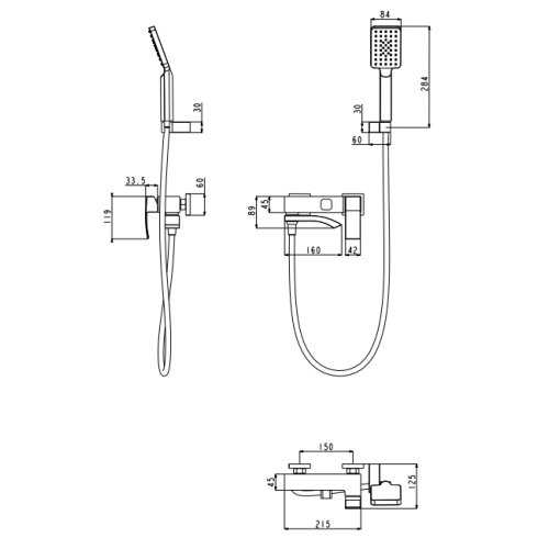 Смеситель для ванны  Grocenberg GB8007MG Матовое золото