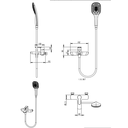 Смеситель для ванны с ручным душем Grocenberg GB8009 Черный матовый