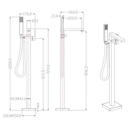 Смеситель для ванны Напольный Grocenberg GB800BG Графит Смеситель для ванны Напольный Grocenberg GB800BG Графит