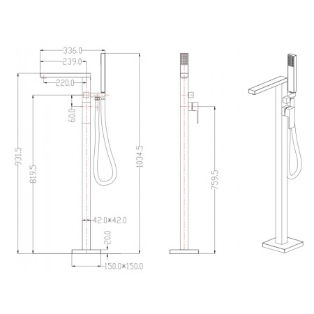 Смеситель напольный Groсenberg GB800 Черный матовый