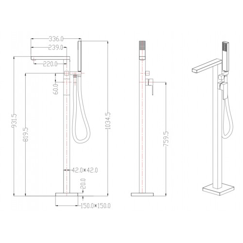 Смеситель напольный Groсenberg GB800 Черный матовый