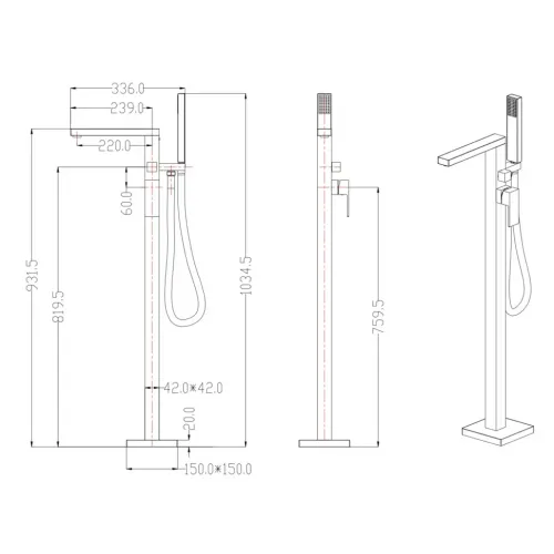 Смеситель напольный Groсenberg GB800 Черный матовый