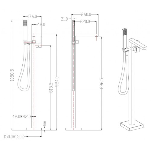 Смеситель для ванны Напольный Grocenberg GB800MG Матовое золото